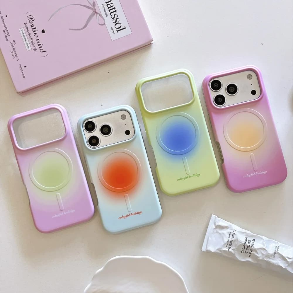 Korean Ins Simple Gradient Color Magnetic Phone Case For iPhone 18 Pro 15 16 17 18 Pro Max 16 Pro Girlys Fashion Anti‑Fall Cover