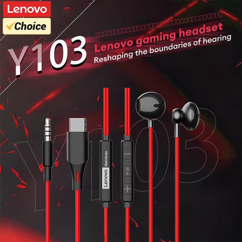 Auricolari da gioco cablati Lenovo Y103 Pro Auricolari stereo in-ear da 3,5 mm/Type-C con microfono per telefoni, tablet, desktop, laptop