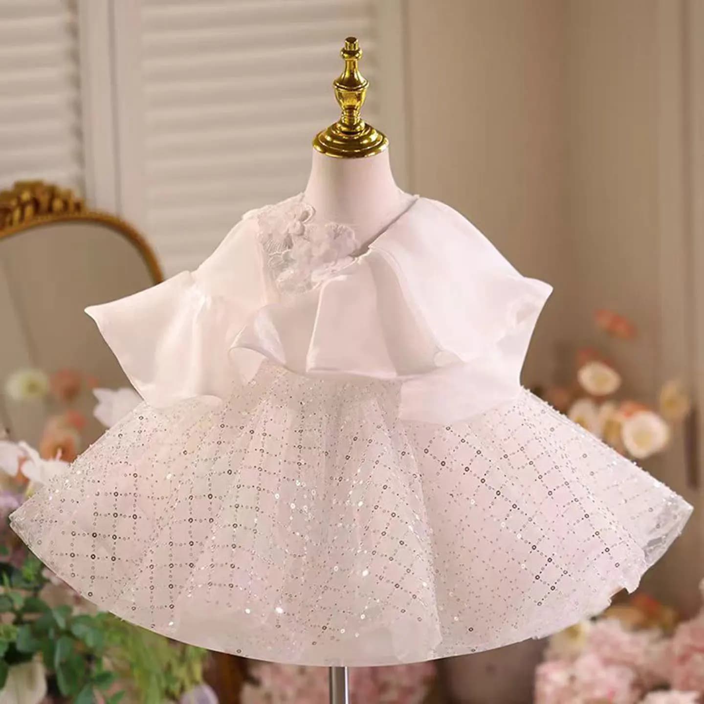 Dreamy Vow D029 Adorable Ruffle Sequined Tulle White Girl Princess Dress Cap Sleeve Wedding Evening Party First Communion Prom