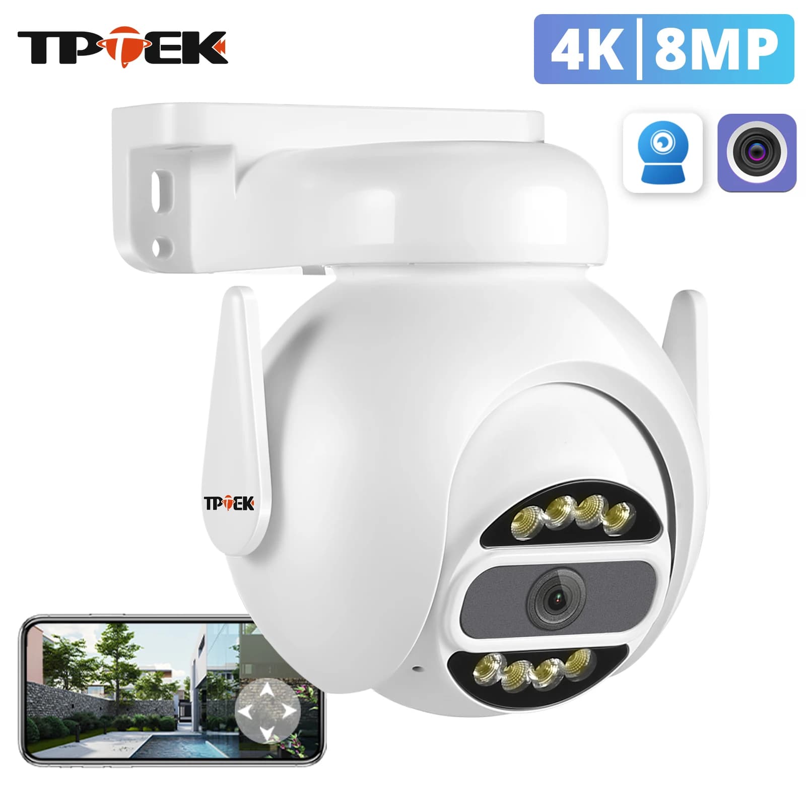 Telecamera WiFi 8MP 4K Telecamera IP di sorveglianza di sicurezza PTZ 5MP 4MP Wi-Fi CCTV Motion Tracking Visione notturna a colori CamHi CamHipro Cam