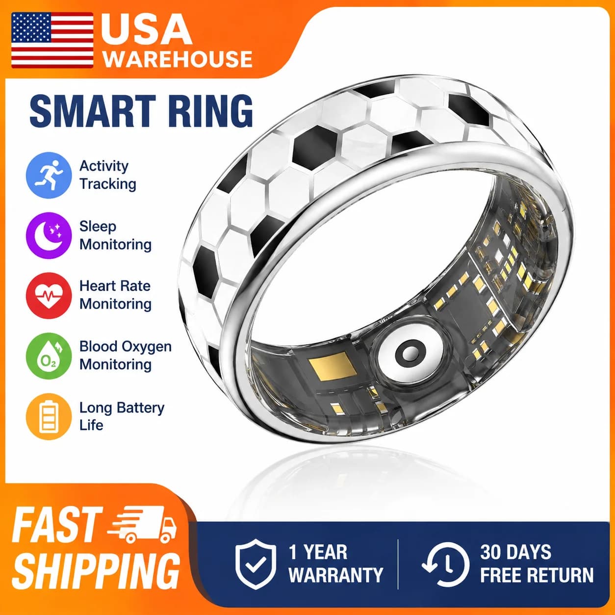 Smart Ring Football Vibration Alerts Smart Ring Heart Rate Sleep Monitoring Smartring Call reminder Waterproof Multi-sport Mode ring Man Women
