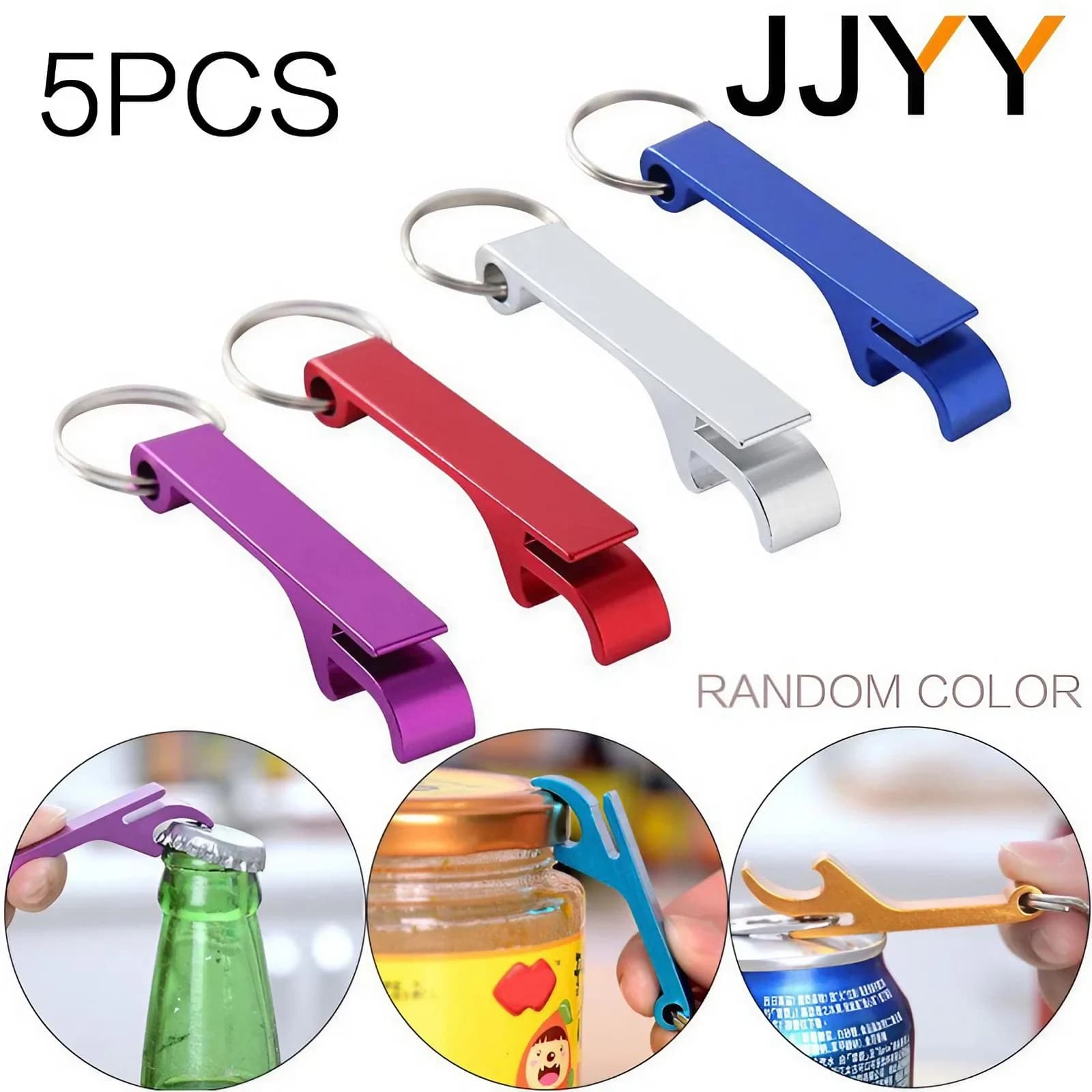 JJYY 5 pezzi apribottiglie per birra mini ciondolo chiave portatile multifunzionale in lega di alluminio