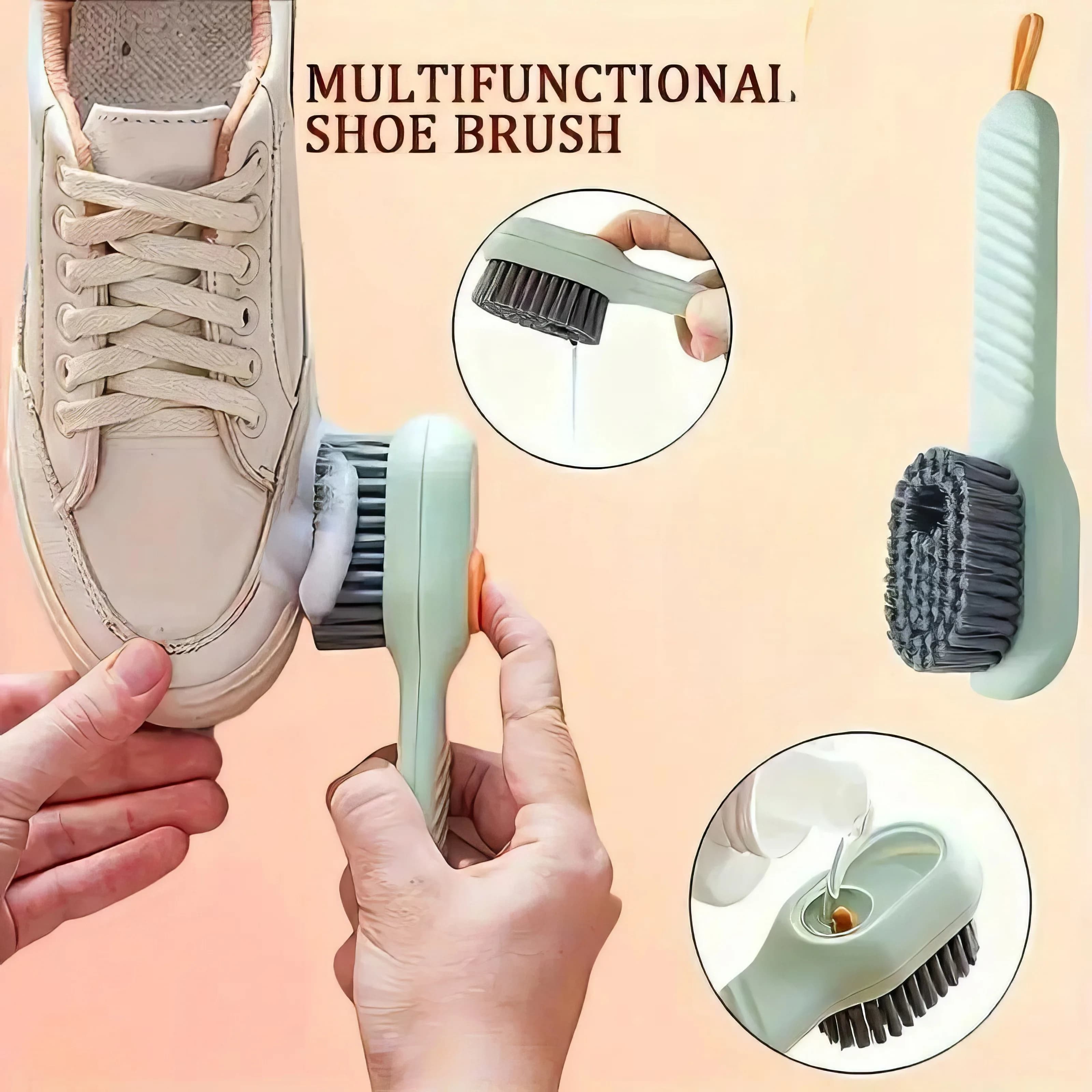 Spazzola per Scarpe con Setole Morbide Verdi e Manico in Legno ​ Pulizia delicata, rimuove polvere e sporco superficiale, ideale per la pelle delicata.