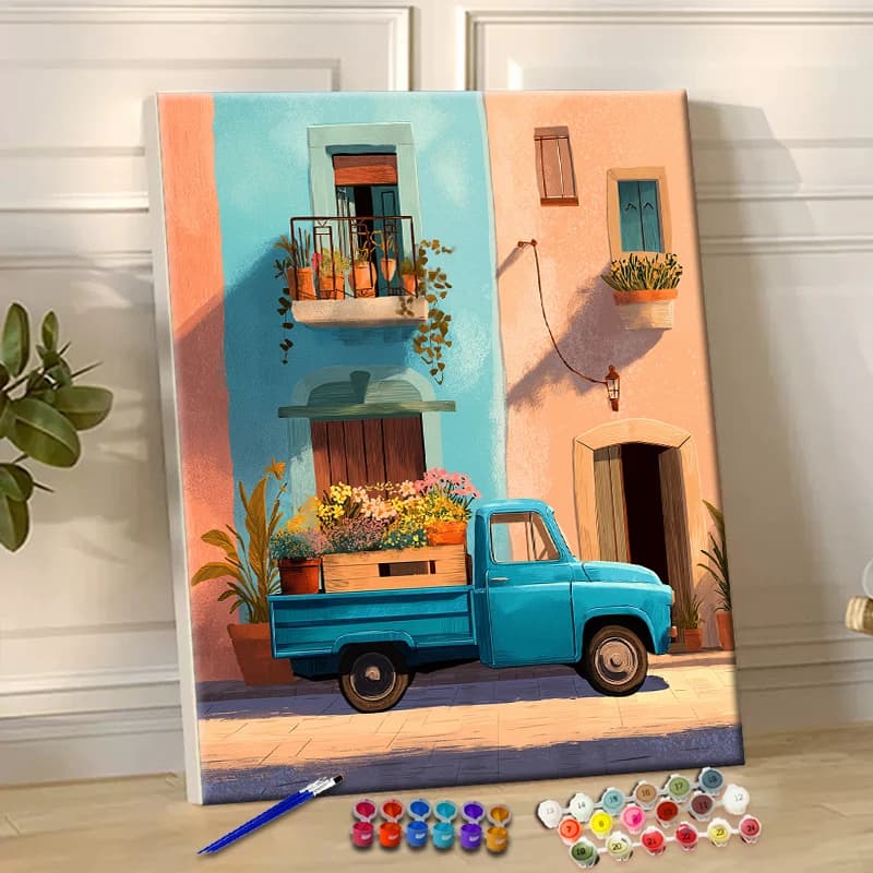 Painting By Numbers Flower car Acrylic Paint Canvas Dropshipping Portrait Family Children Photo Christmas gifts