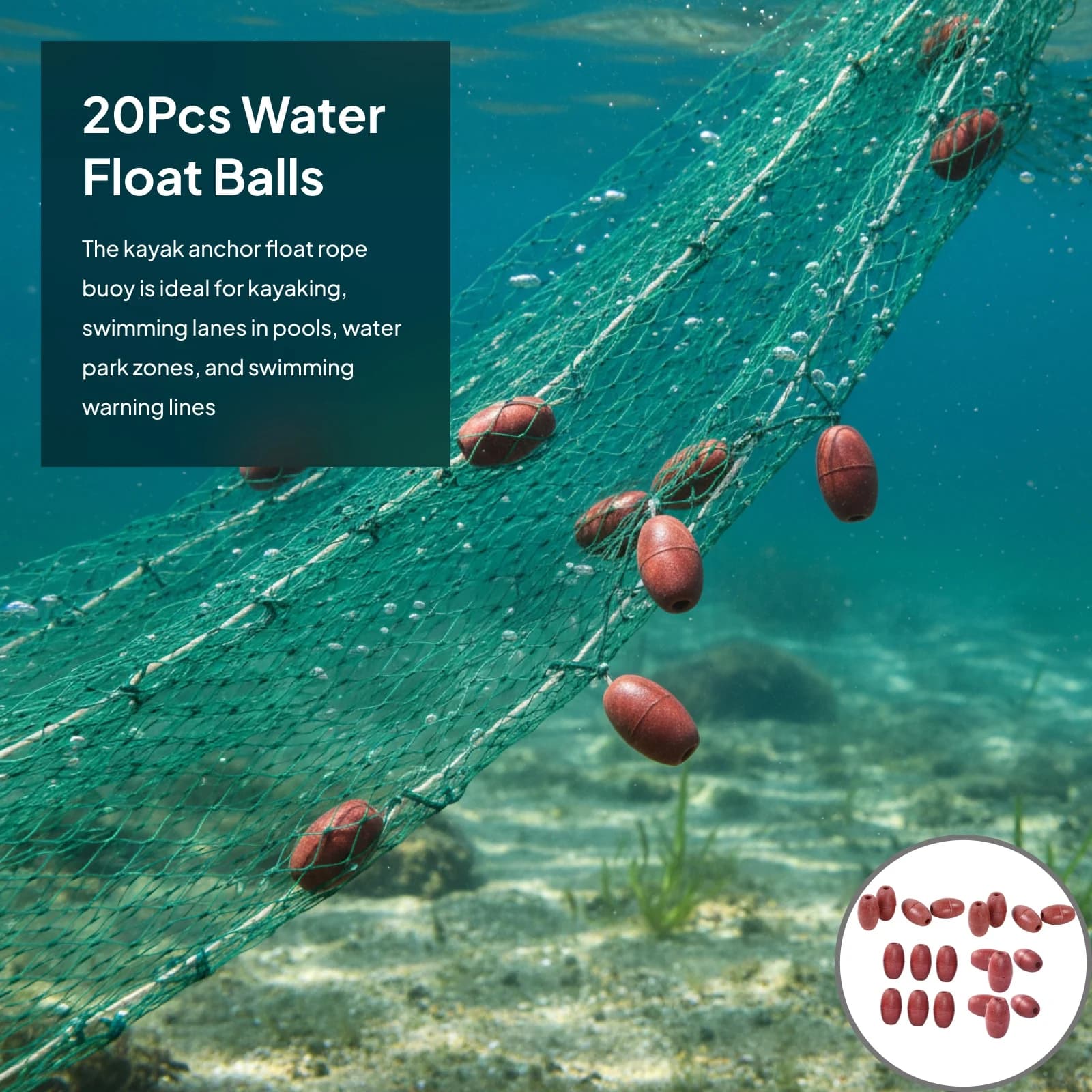 20 Pezzi Corda Acqua Galleggiante Boa Palla Piscina Indicatore Boa Ancoraggio Linea di lancio Accessorio per Kayak Barca Marina