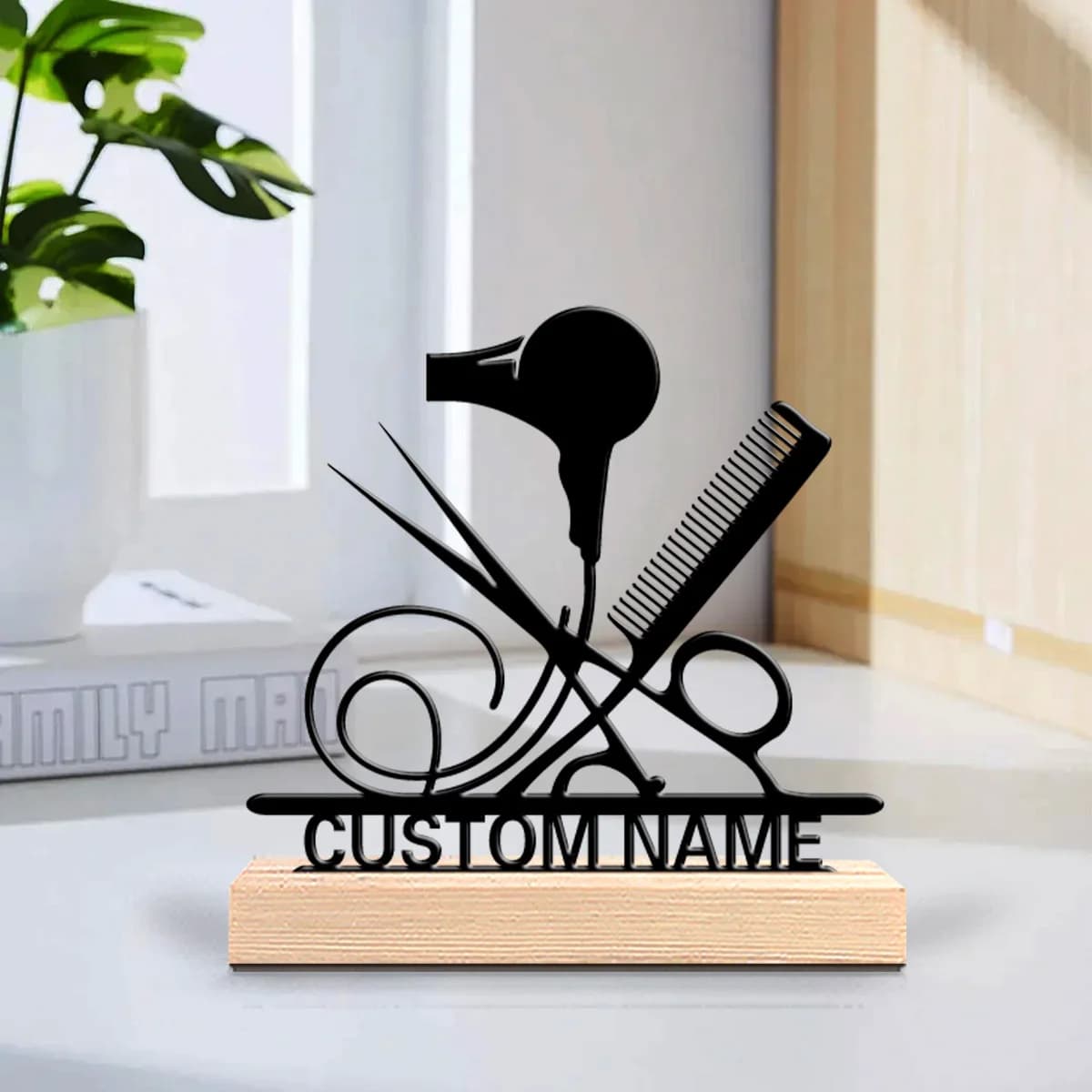 Decorazione Personalizzata per Barbiere - Design con Nome Personalizzato, Forbici, Pettine e Asciugacapelli - Decorazione per Salone in Metallo Resistente