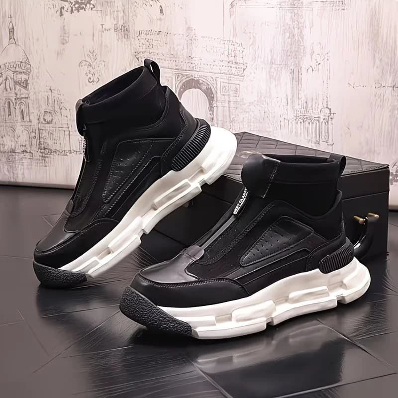 Sneakers alte da uomo con cerniera, slip-on, antiscivolo, suola spessa, platform, scarpe da passeggio, stivali casual alla moda