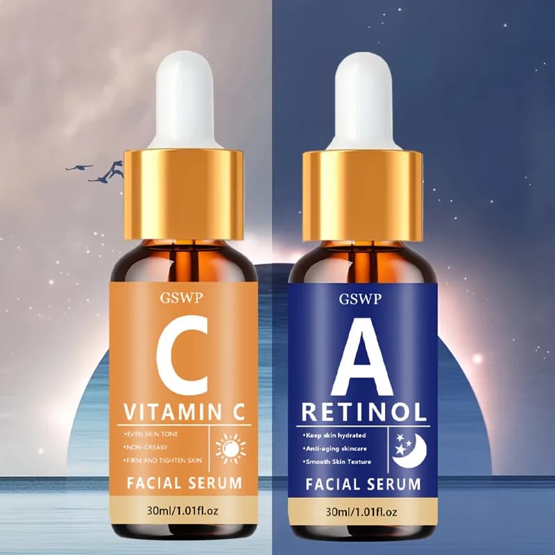 Set di sieri GSWP con vitamina C e retinolo, Morning C, Evening A. Idratazione per tutto il giorno. Allevia la secchezza. Ammorbidisce la pelle. 120ml