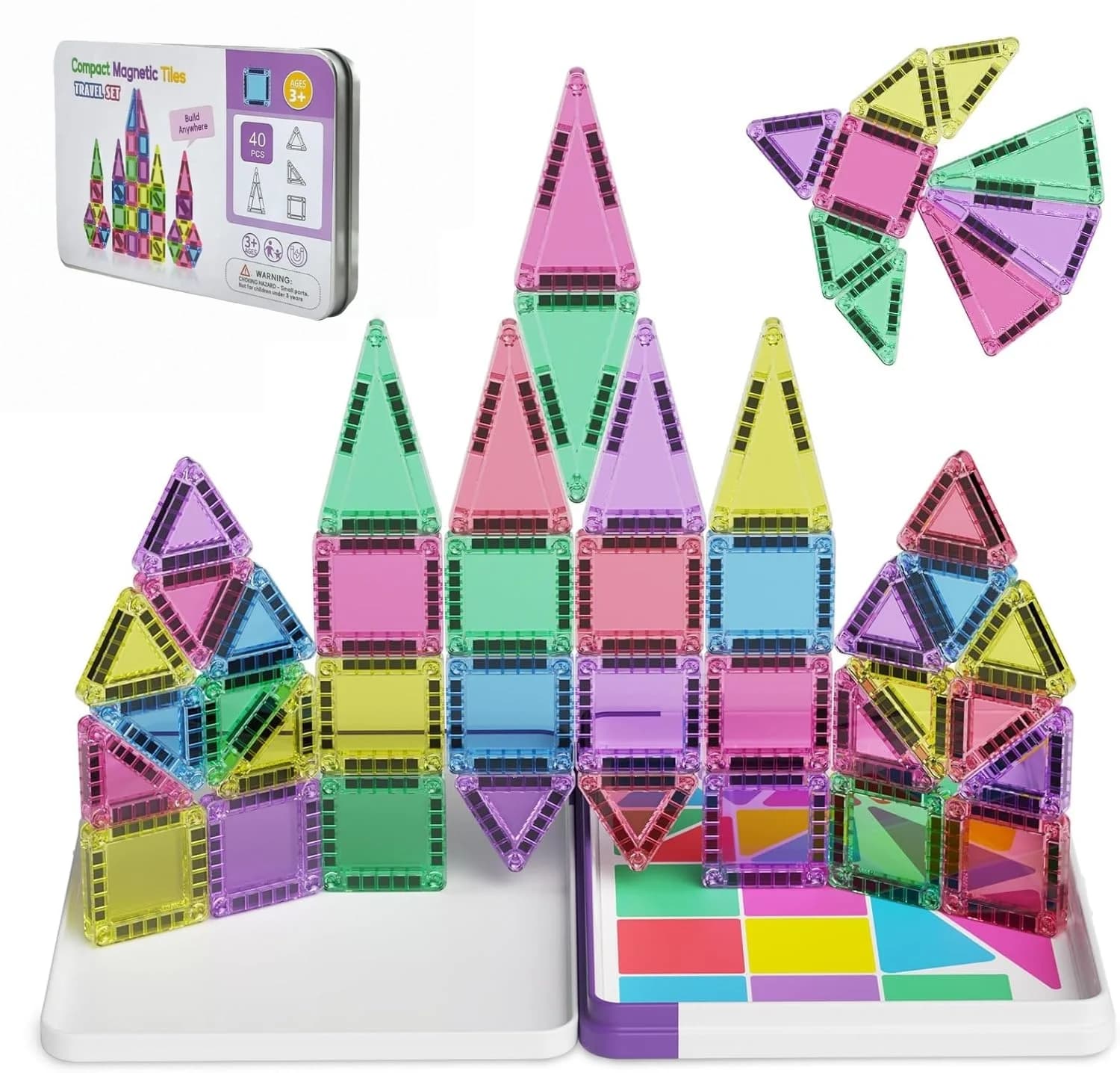 Hotfree Mini Mattoncini Magnetici da Costruzione 40 Pezzi - Set da Viaggio Educativo Montessori con Scatola di Stoccaggio in Ferro