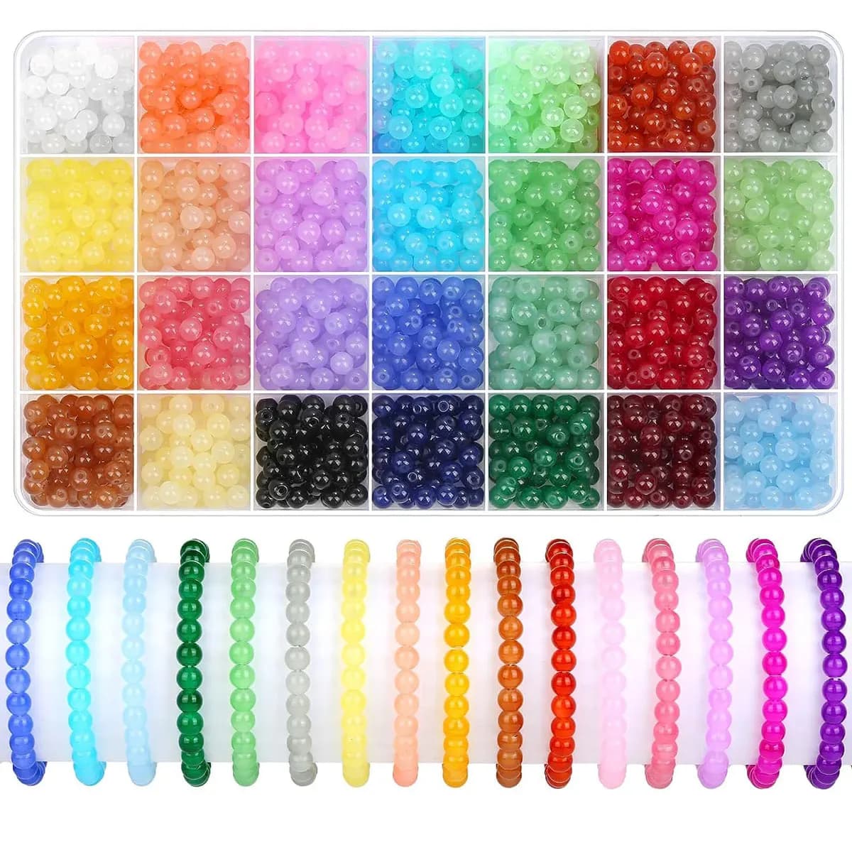 1400 pieces of 6 mm round glass beads for jewelry creation, crystal beads in 28 colors for creation of wristbands and crafts diy