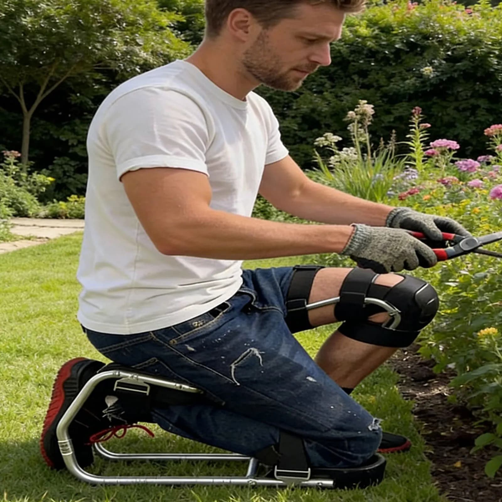 Protezione per ginocchia da giardinaggio, dispositivo di supporto per ginocchia con cinturino salva-lavoro, cuscino per ginocchia agricolo con supporto per caviglia per giardino e fattoria