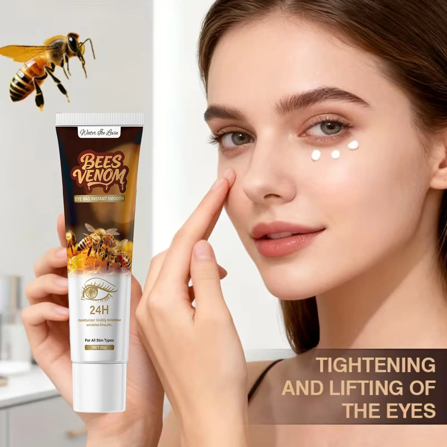 Firming Bee Venom Eye Cream Moisturizer with Hyaluronic Acid & Collagen for Under Eye Bags And Dark Circles Suitable for All Ski