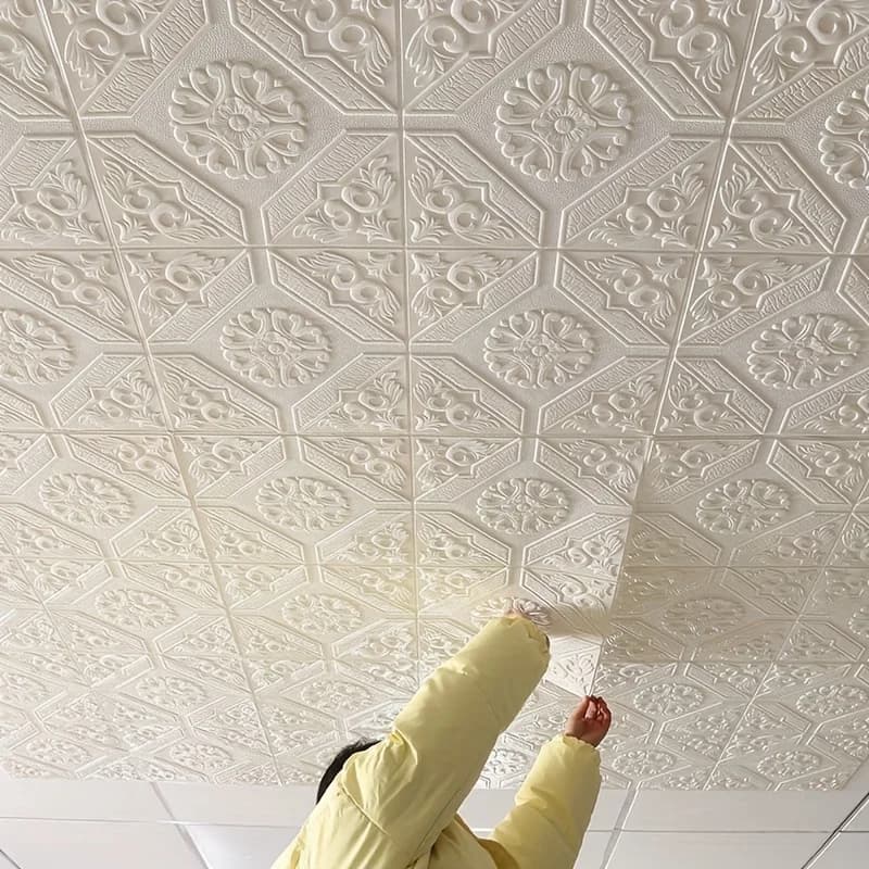 Carta da parati autoadesiva per decorazione tetto soffitto 35 * 35 cm Carta da parati autoadesiva per camera da letto 3D impermeabile