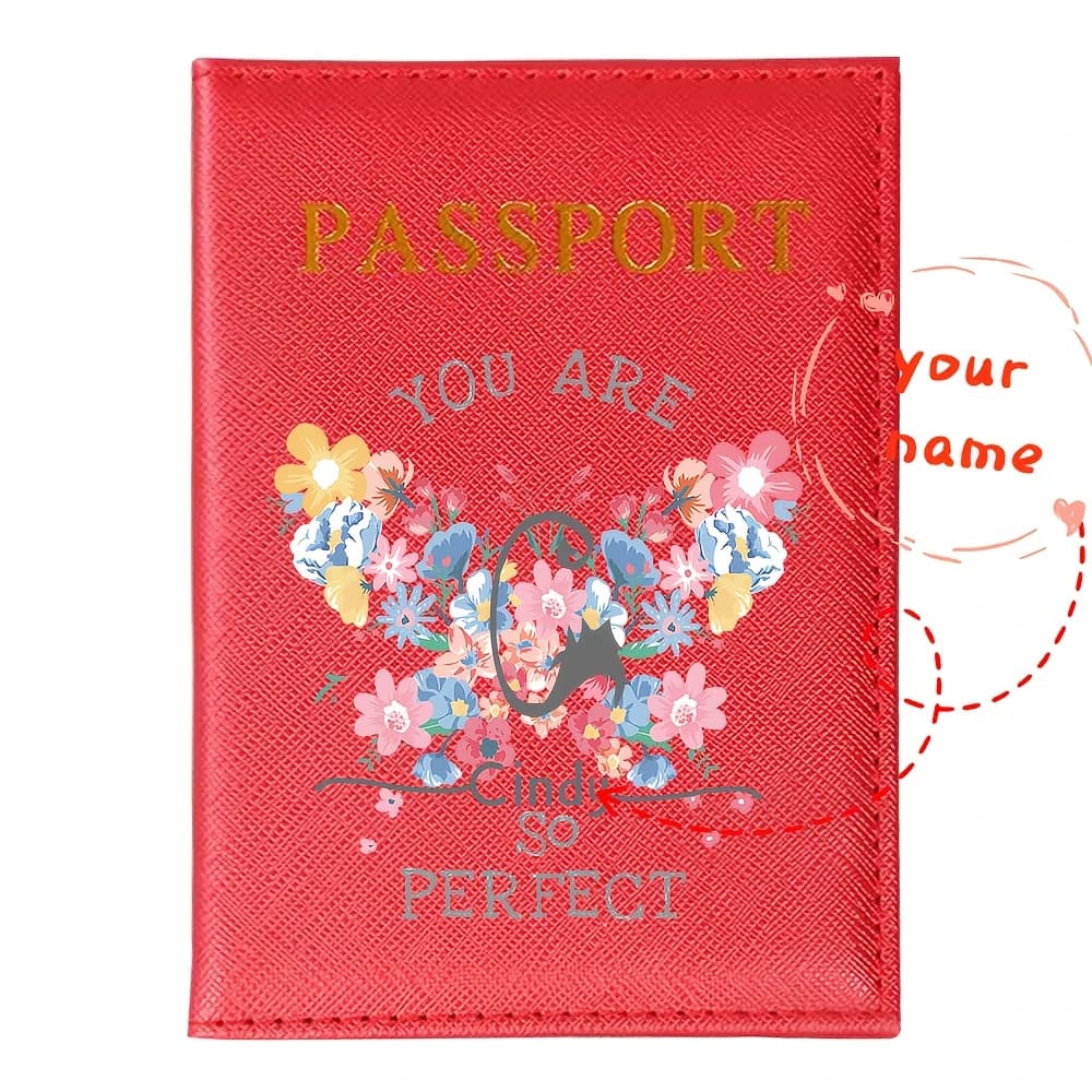 Red Custom Name Floral Butterfly Foldable Passport Holder ID Card Organizer Polyester Lining Travel Accessory
