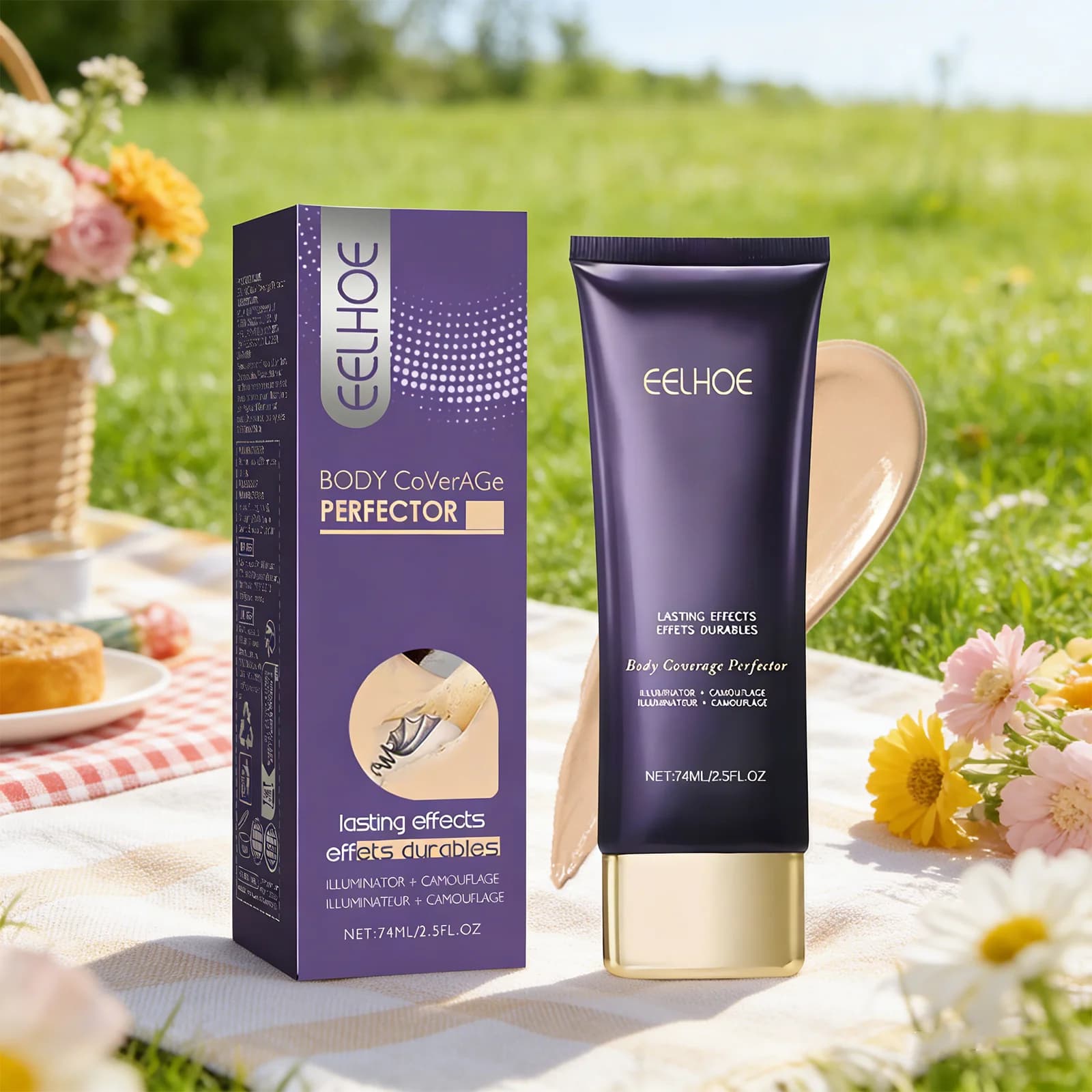 EELHOE 74mL Body Coverage Perfector, uniforma il tono della pelle, copre i tatuaggi, universale per viso e corpo, effetto trucco senza effetto pesante.