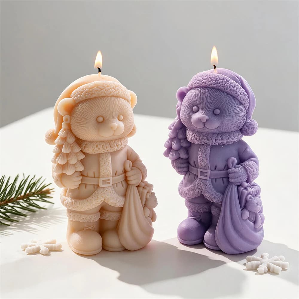 Christmas Bear Hold Gift Candle Mold Christmas Animal Soy Wax Silicone Mold Soap Resin Plaster Gypsum Concrete Silicone Mould