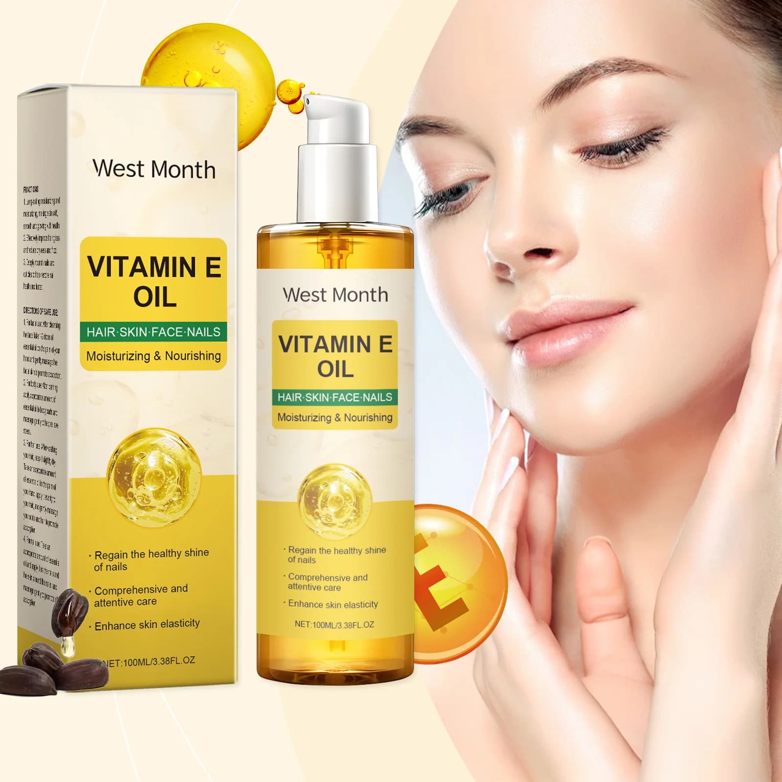 Olio per il corpo alla vitamina E Triple Care Capelli Pelle delle unghie Pelle secca Nutriente Tutto il corpo Idratante Levigante Cura del corpo Spa Olio essenziale