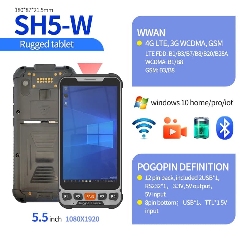 Sincoole 5.5 Inch Windows Handheld Terminal PC 4GB RAM 64GB ROM NFC USB 3.0 2D Scanner RFID Card Reader Support for Business