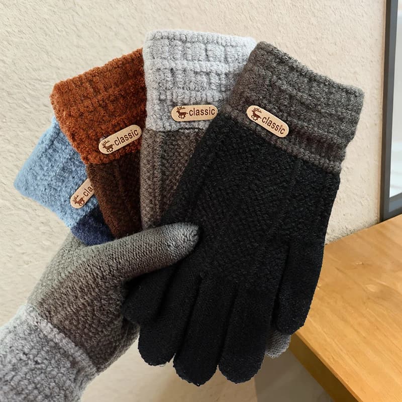 Unisex Cotton Touchscreen Gloves Thick Gloves lined with warm knitted and cold-resistant fleece for Northeastern winter cycling
