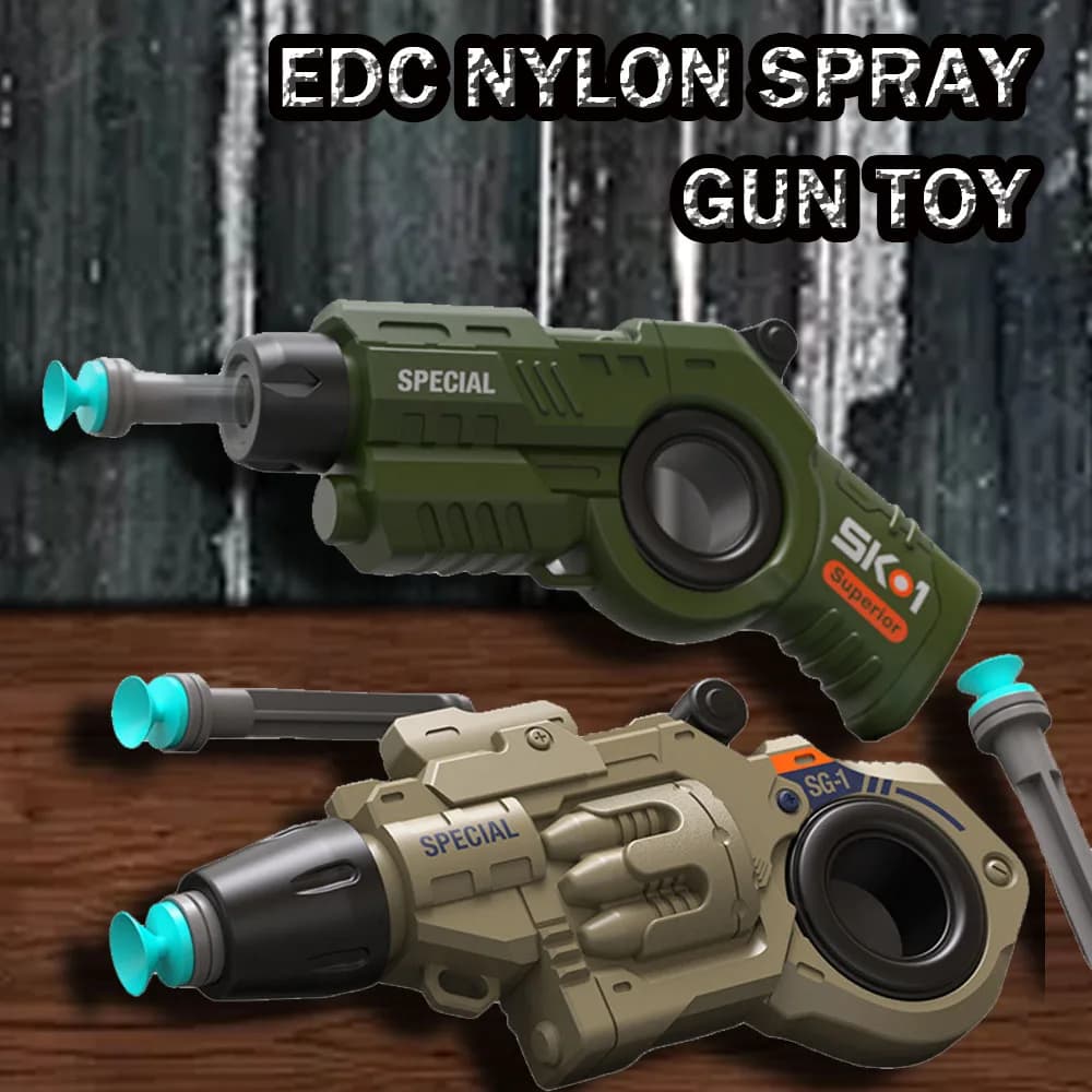 Pistola a spruzzo in nylon EDC Pistola a proiettile morbido espulsionato a fuoco Giocattolo Fidget Spinner Mini lanciatore di giocattoli di decompressione Strumenti multifunzionali