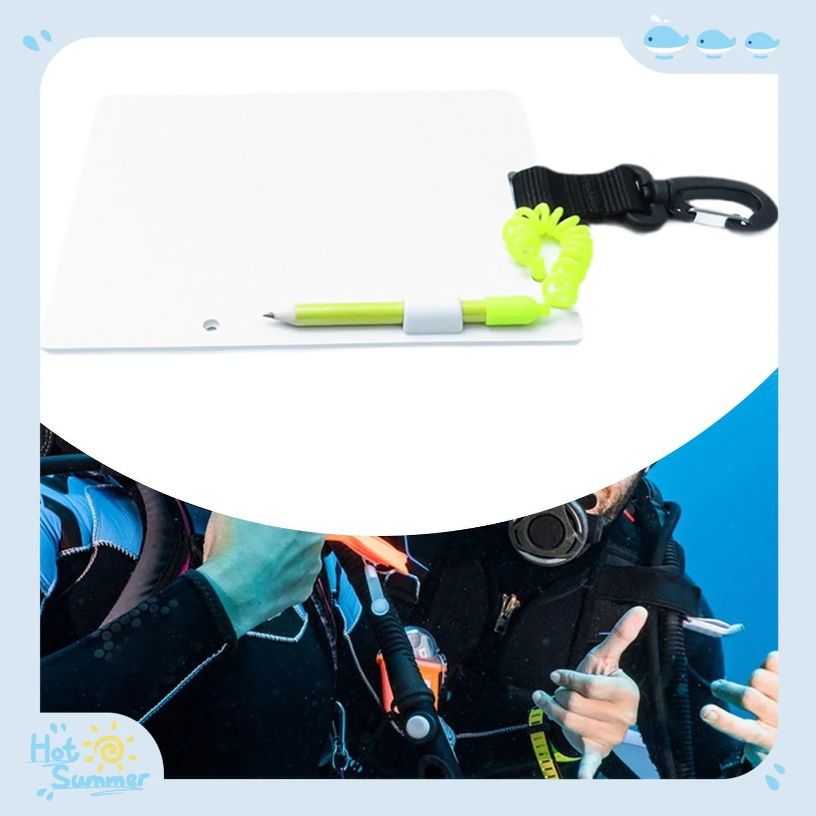 Lavagna per scrittura subacquea con clip e matita Lavagna per appunti per immersione Piastra per scrittura a mano per immersioni subacquee Snorkeling Nuoto Allenamento