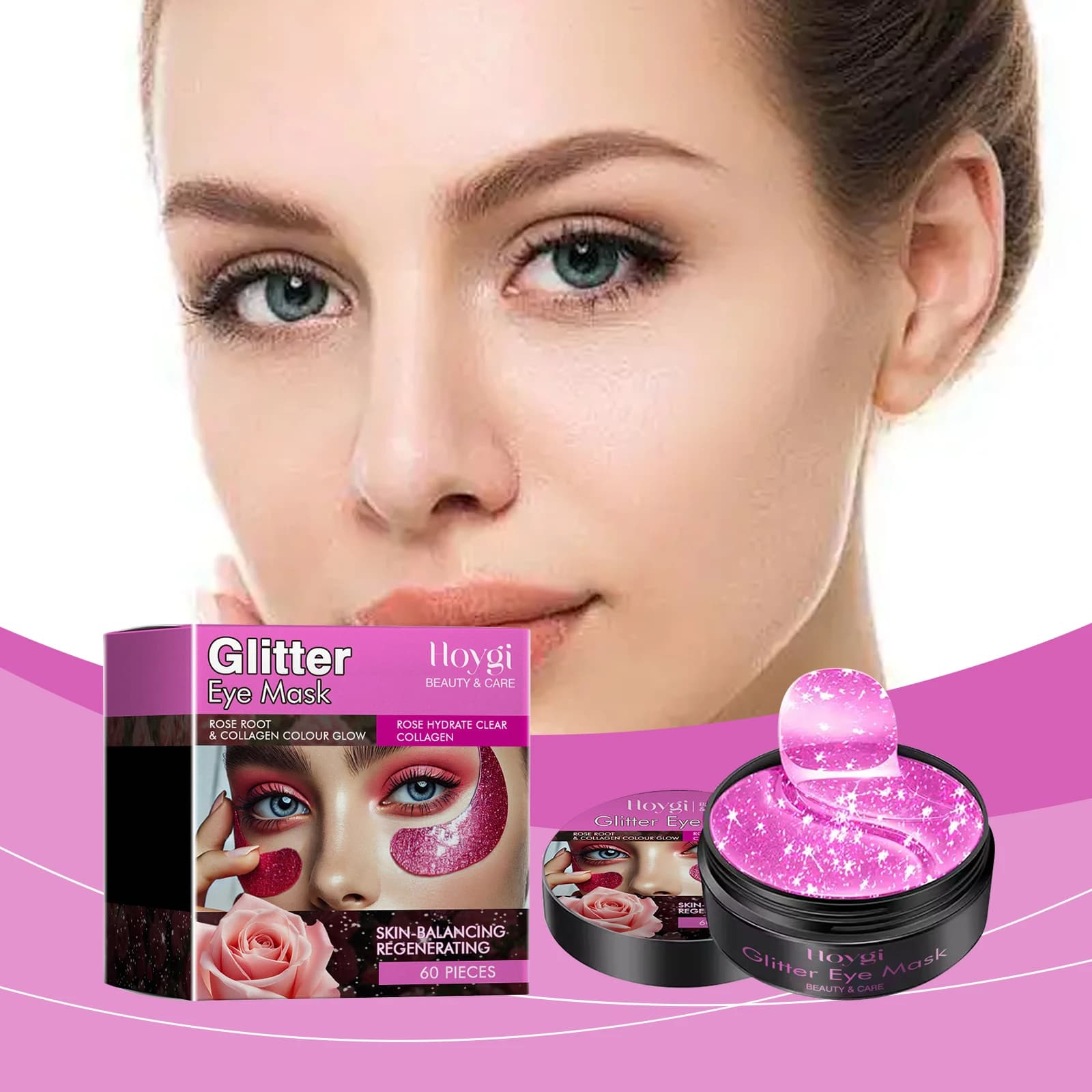Hoygi 60 pz Maschera per la cura degli occhi al collagene Durata Fragranza di rosa Dissolvenza Linee sottili Rassodante Rimuovi le occhiaie Anti gonfiore Patch per gli occhi