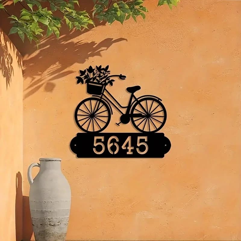 Insegna per indirizzo esterna personalizzata in ferro battuto a forma di fiore - Numero civico e insegna stradale personalizzati, decorazione artistica da parete per casa, soggiorno