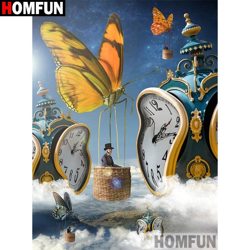 HOMFUN Diamond Painting Full Square/Round Diamond "Scenery Butterfly" Pattern Embroidery Cross Stitch 5D Rhinestone Painting