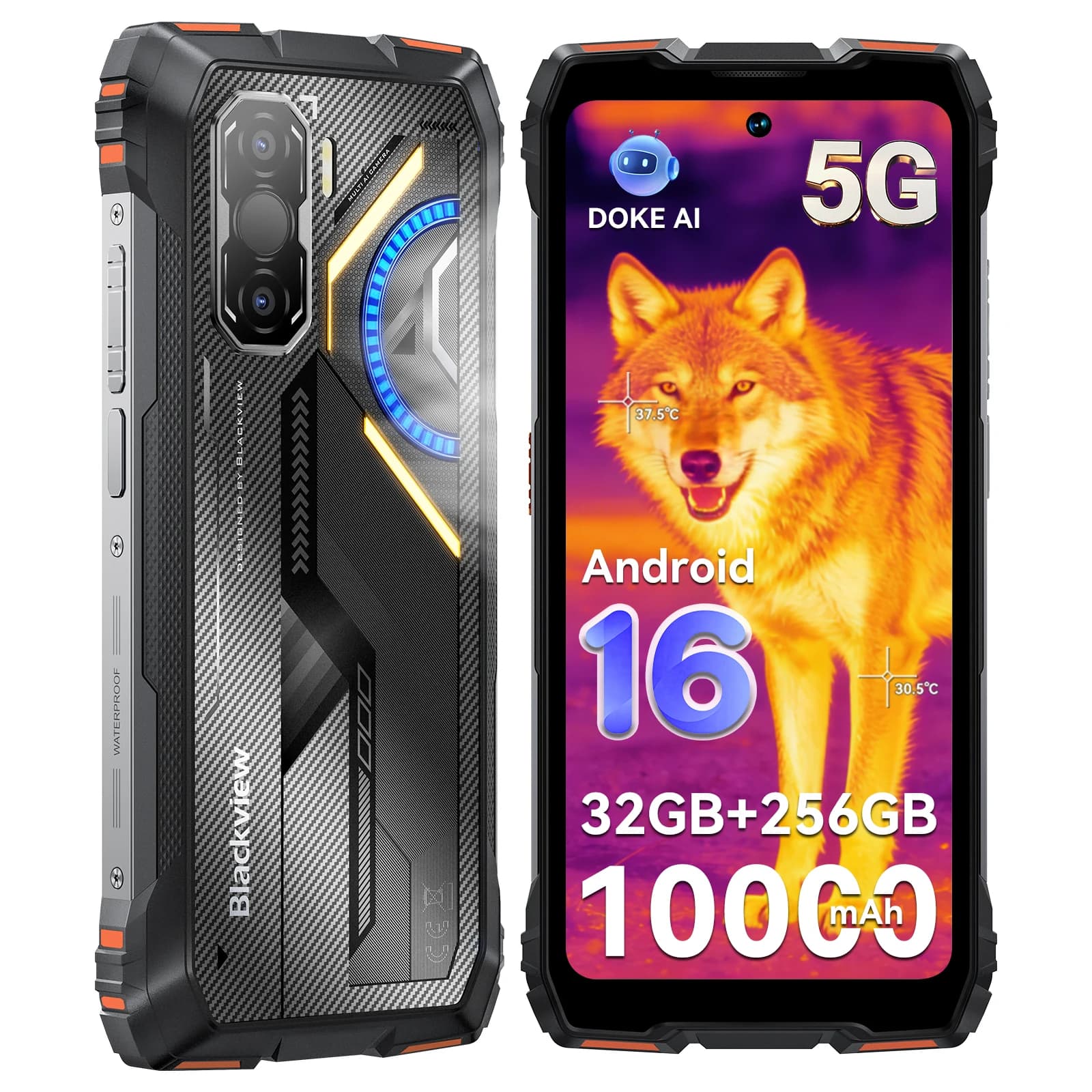 Blackview Rock 3 4G Rugged Thermal Camera Phone, 32(8+24)GB+256GB, 10000mAh,Rugged Smartphone Android 16 Phone 6.78" FHD 120Hz 50MP+108MP Photos NFC/GPS IP68/IP69K Unlocked Android Phones Dual SIM