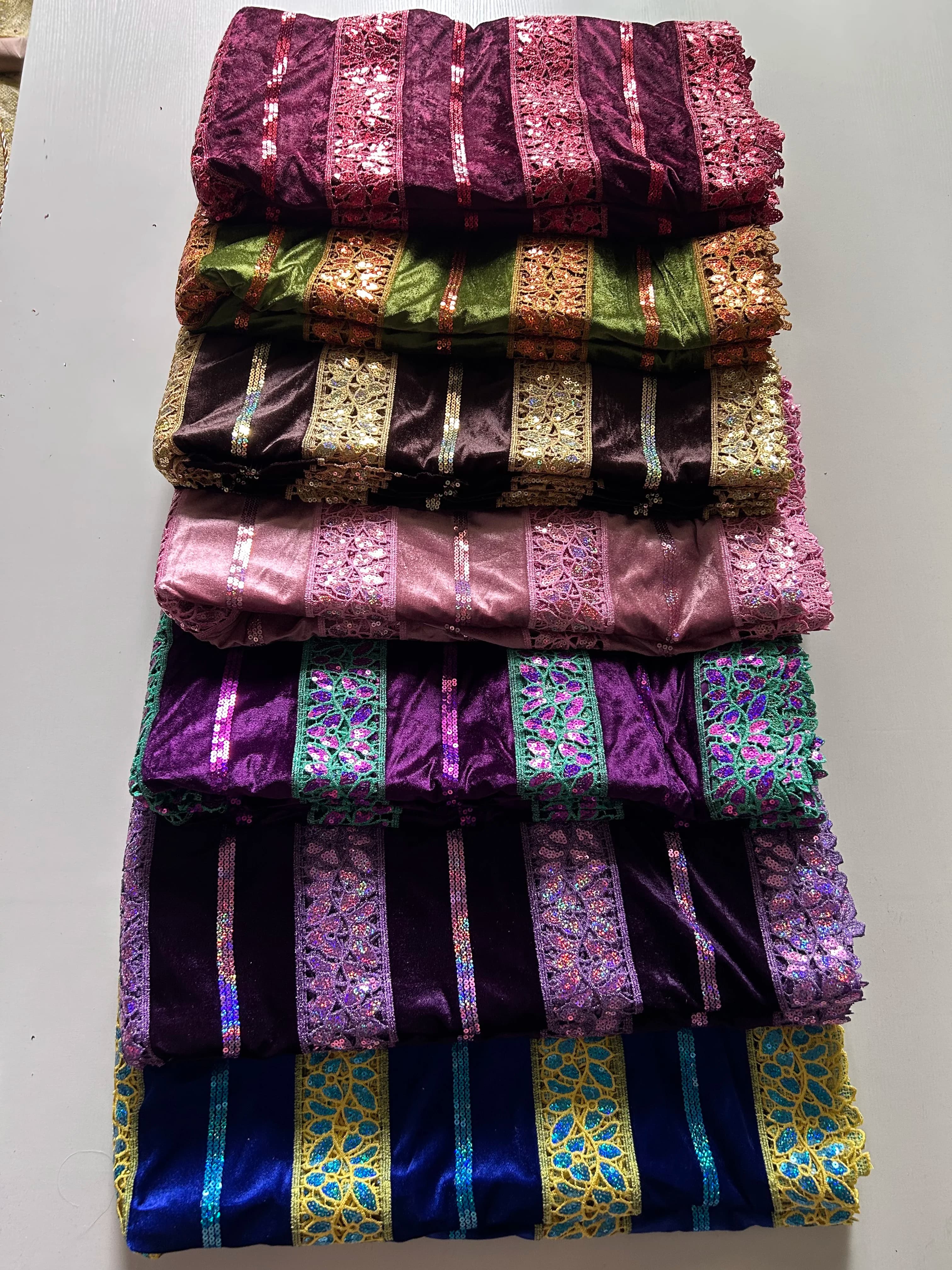 Newest 2026 Nigerian Velvet Lace with French Guipure Cord And Sequins for Party Outfits Matching SEGO Head Tie Sewing Material