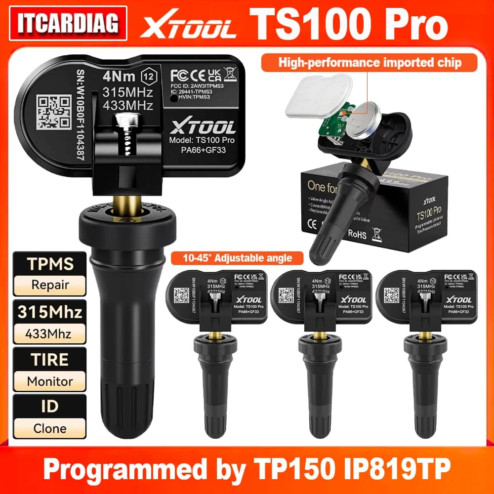 XTOOL TS100 PRO TS100PRO 315MHz 433MHz Sensore TPMS in gomma Strumento di ricalibrazione e test per il monitoraggio della pressione pneumatici Compatibile con XTOOL TP150 IP819T