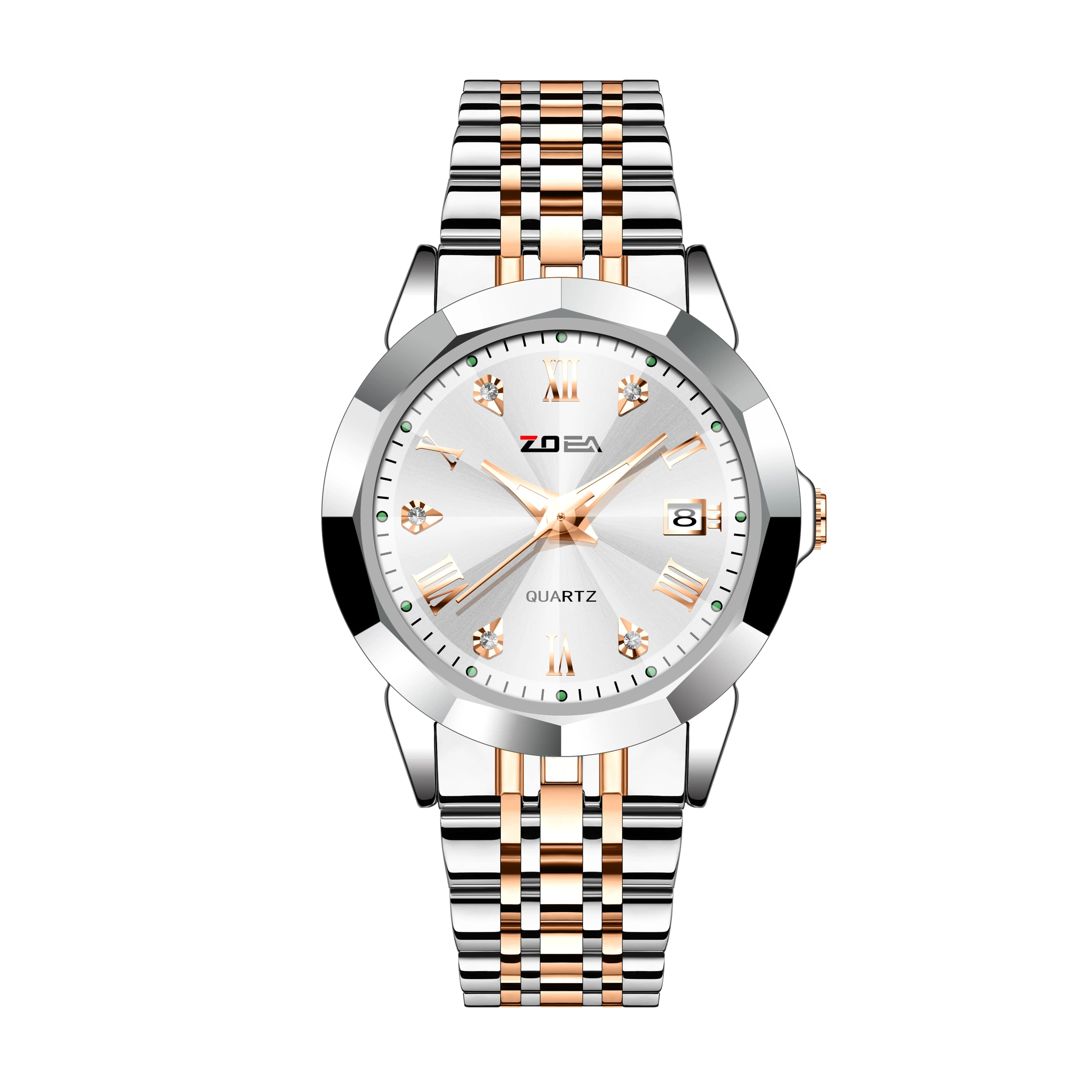 ESS10004 men's fashion watch, solid stainless steel strap with butterfly clasp, calendar function, water resistant up to 30 meters.