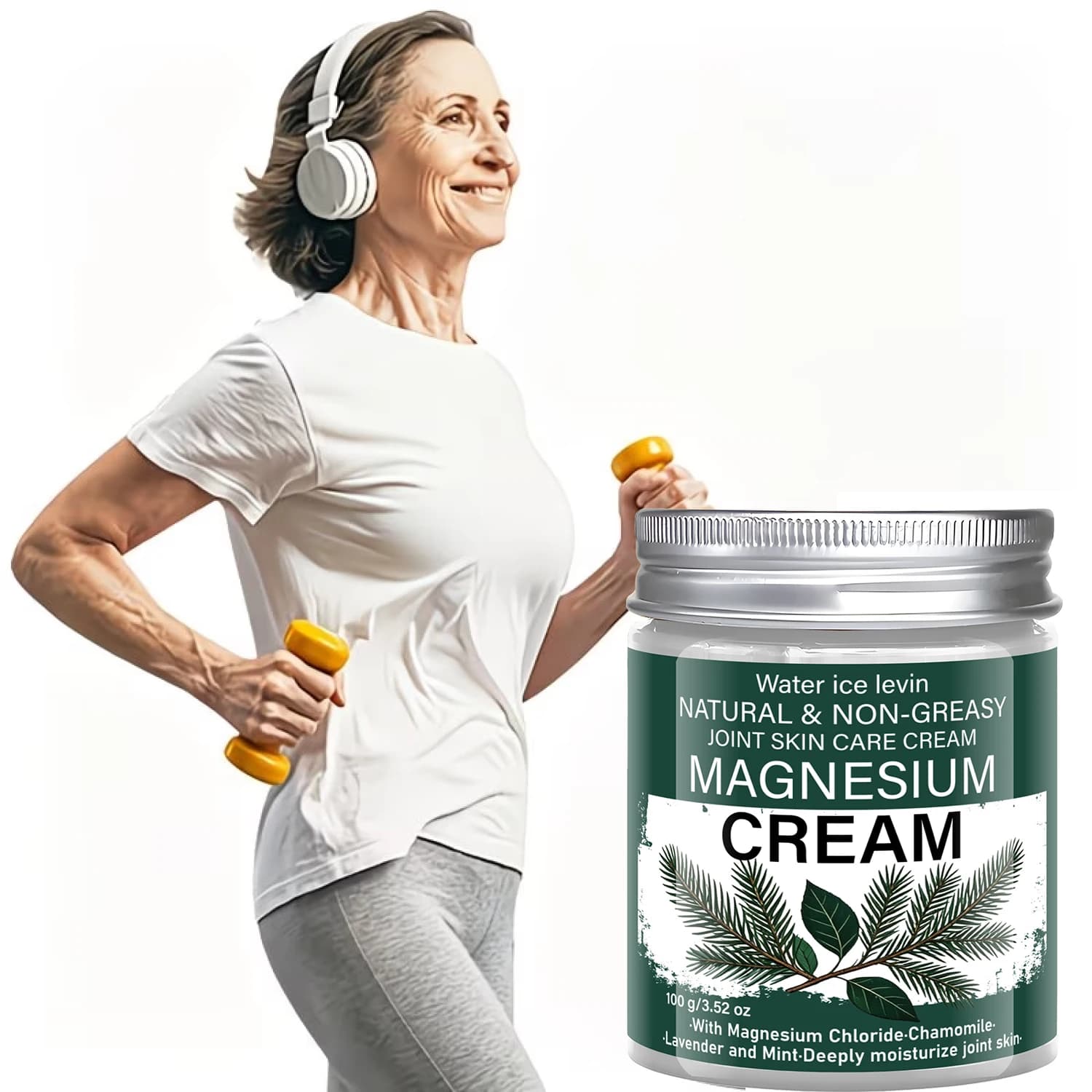 Water Ice Levin Magnesium Body Cream Non-Greasy Moisturizing Lotion With Chamomile Lavender Mint Nourishing Skin Care 100g
