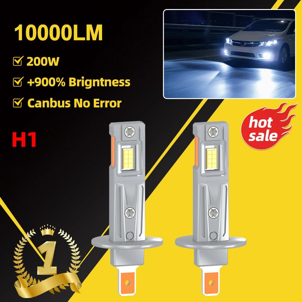 2PCS Ad Alta Potenza 200W 10000LM H1 Luci LED 6000K Bianco Lampadina Del Faro Mini Dimensioni Design Wireless 3570 CSP ChipPlug & Play