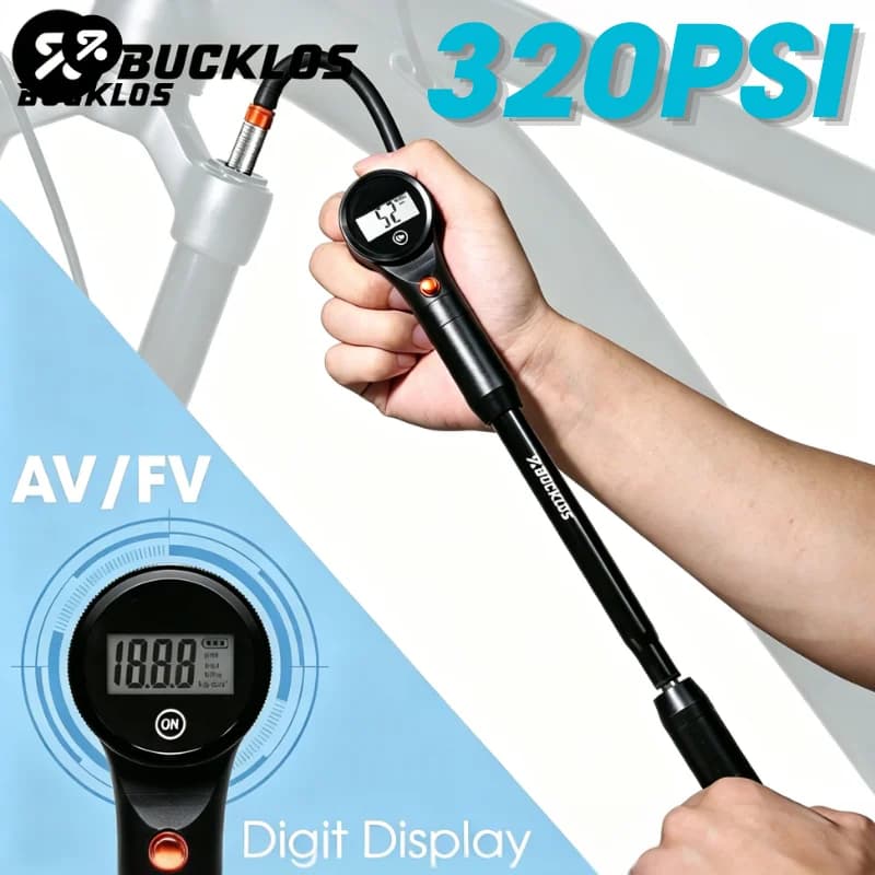 BUCKLOS Bicycle Pump 320PSI Max Bike Manual Air Fork Rear Shock Inflator Pump Portable AV/FV MTB Road Cycling Tire Hand Air Pump