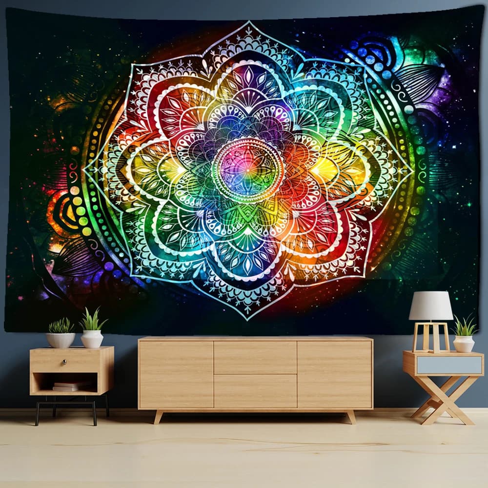 Psychedelic Mandala Flower Tape Hanging At Wall Hippie Arazzi Boho Decor Yoga Mat Zerbino College Decor