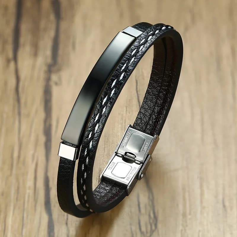 Bracciale con ciondoli da uomo d'affari con nome personalizzato Bracciale cubano da donna in pelle di moda in acciaio inossidabile Lunghezza regolabile Regalo per ragazzo