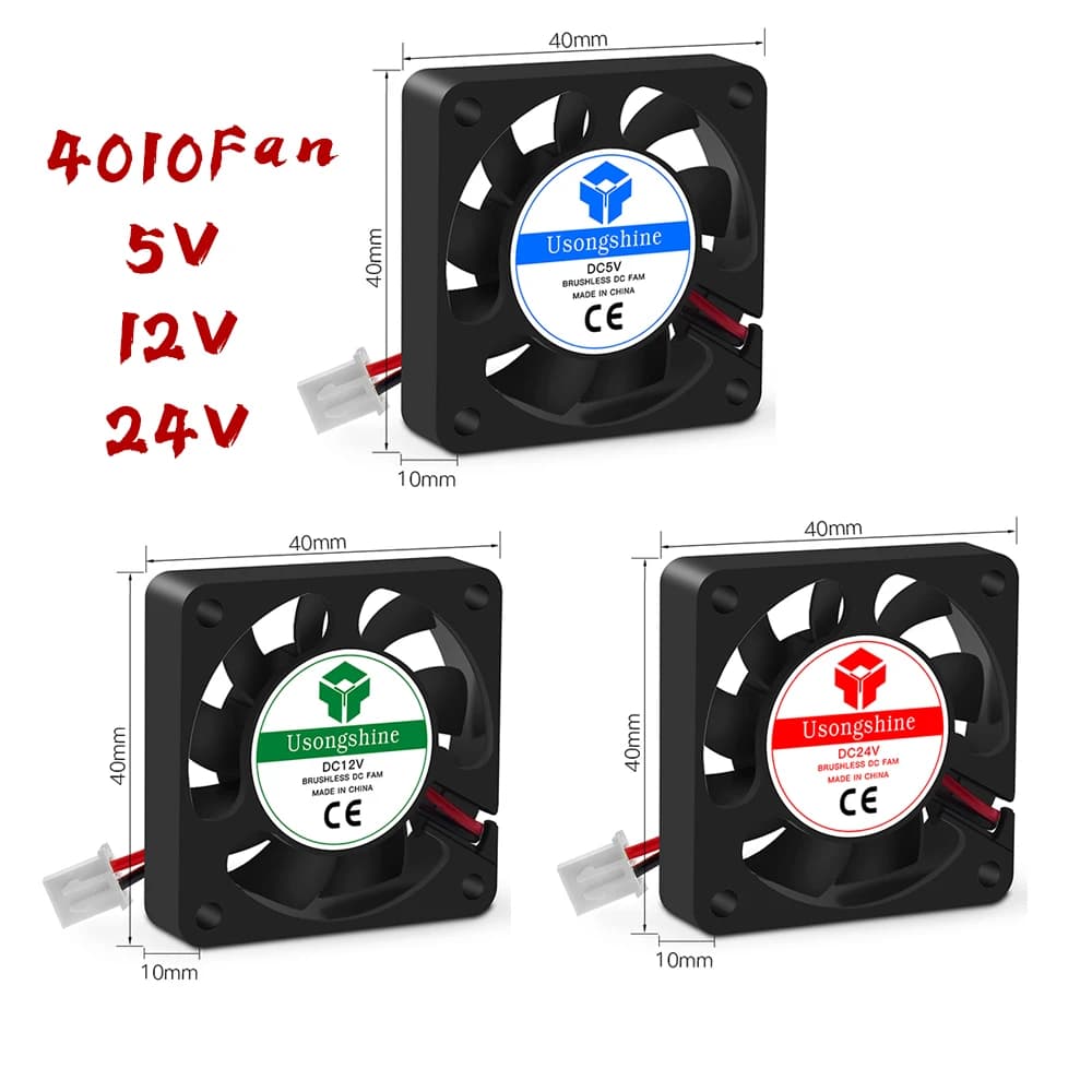 4010 Ventola di raffreddamento 12V 24V 2 pin con filo Dupont Brushless 40*40*10 Ventole fredde Parte silenziosa DC 40m Dispositivo di raffreddamento Radiato Parti della stampante 3D