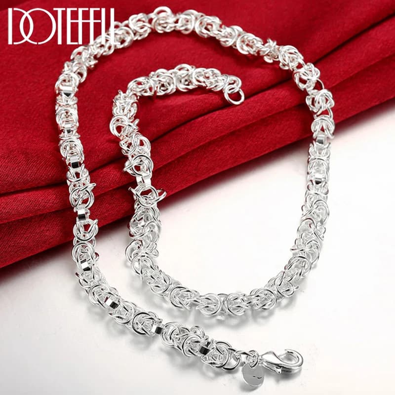 DOTEFFIL 925 Sterling Silver Catena 7mm Collana con scatola per le donne Uomini Medaglione Girocolli Collane Gioielli Regalo di Natale Vendita calda