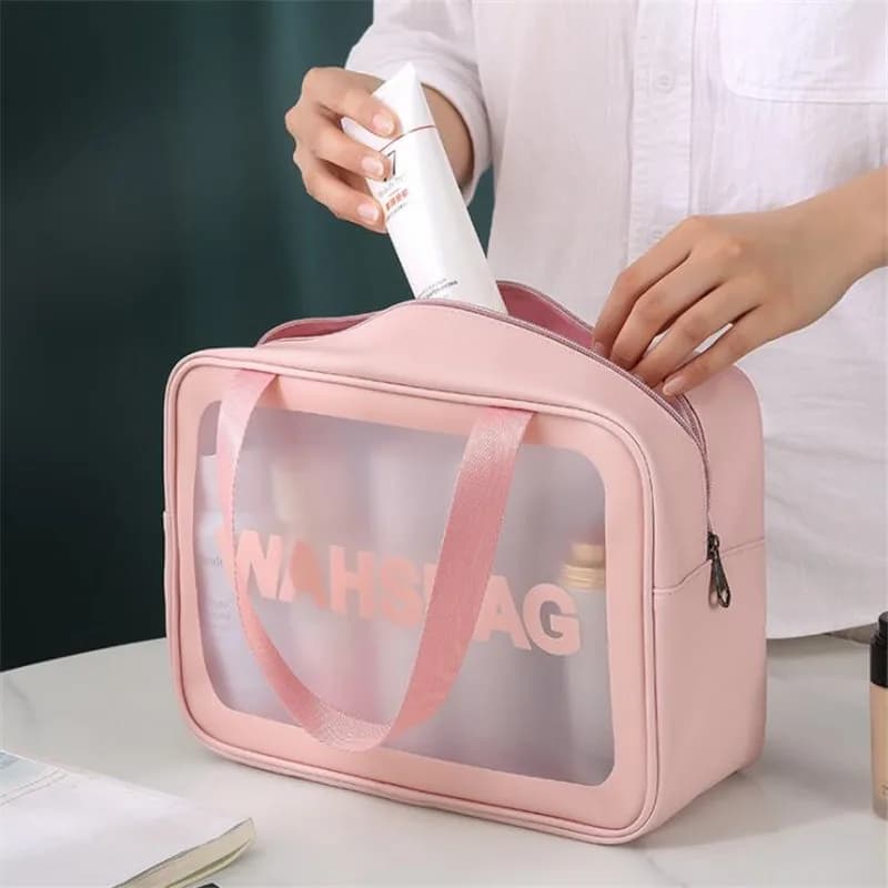 Borsa da viaggio da donna in PU Articoli da toilette Organizzare Borsa per cosmetici in PVC impermeabile Borsa per trucco trasparente portatile Borsa per il lavaggio femminile