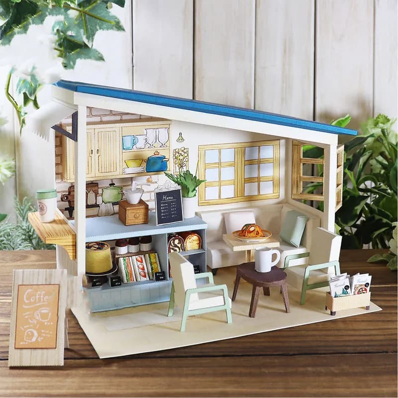 Casa delle bambole fai-da-te Kit di mobili in miniatura caffetteria modello di carta case delle bambole assemblare giocattolo per bambini regali di natale