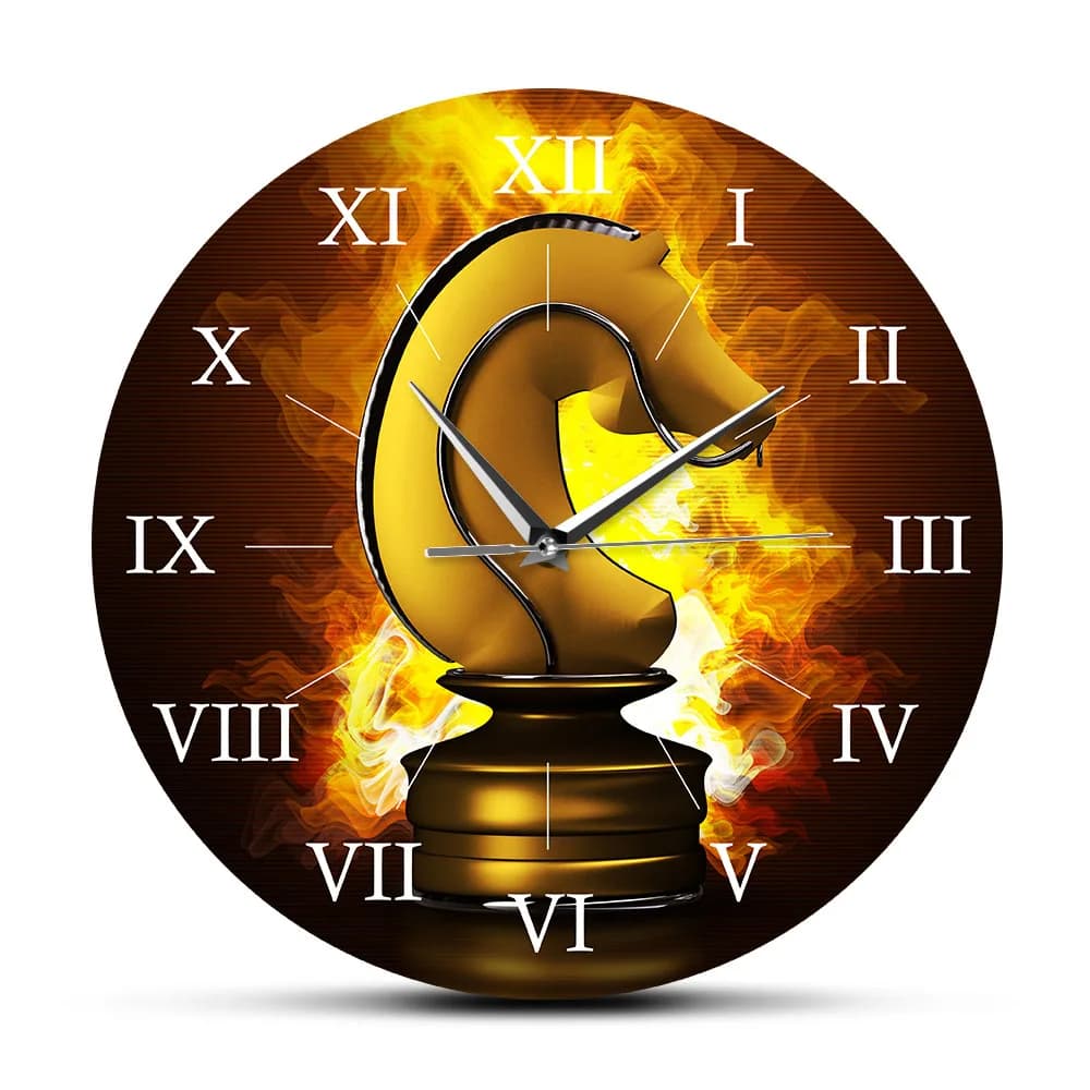 Orologio da Parete Rotondo con Stampa a Tema Scacchi, Personaggi dei Cartoni Animati, Gioco da Tavolo, Silenzioso, Senza Ticchettio, per Bambini e Giocatori di Scacchi