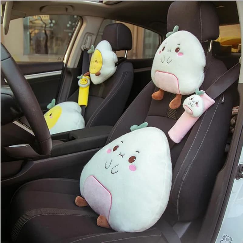 New Creative Cartoon Poached Egg Plush Pillow Seat Belt Cover Waist Support Car Interior Accessories Headrest Pillow