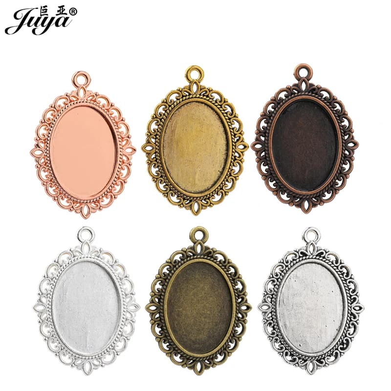 60 pz ovale 18x25mm basi Cabochon Vintage ciondolo vassoio Charms per gioielli che fanno collane in resina fai da te risultati accessori