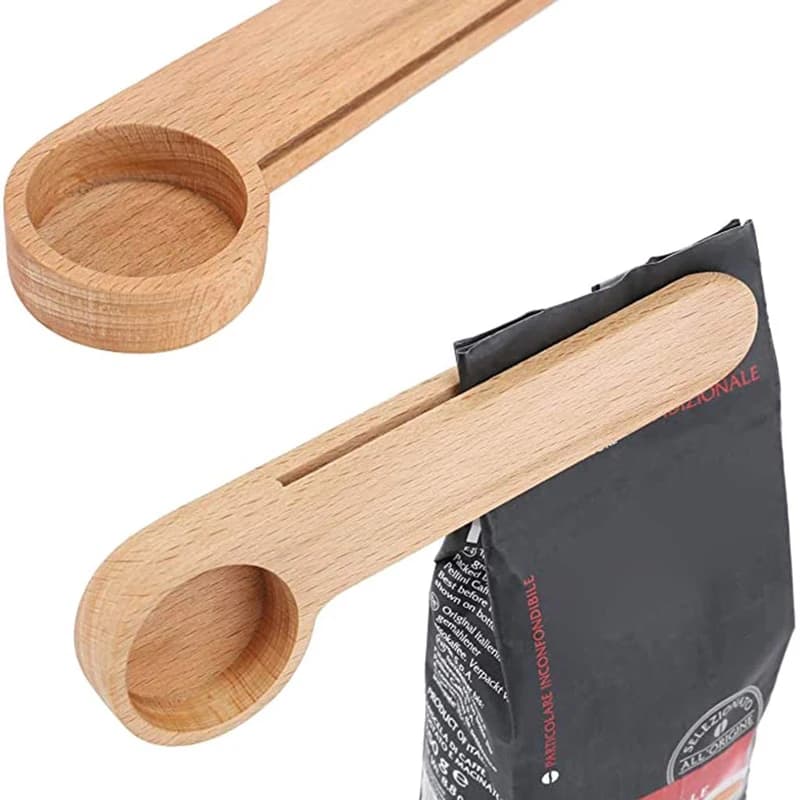100Pcs/Lot Wood Coffee Scoop With Bag Clip Tablespoon Solid Beech Wood Measuring Scoop Tea Coffee Bean Spoon Clip Gift Wholesale