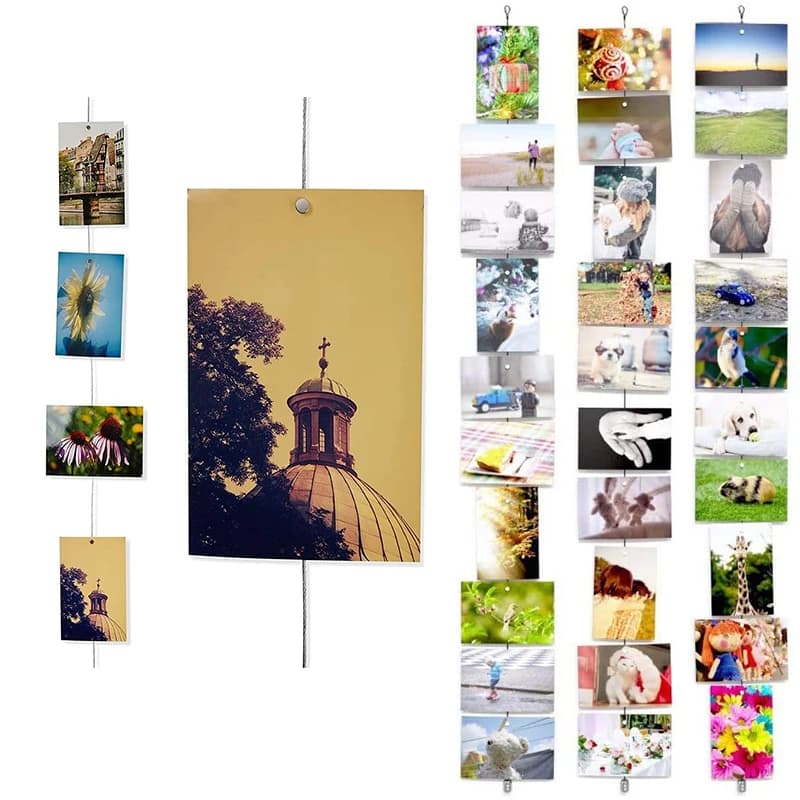 Corda per cornice per foto con cavo magnetico in argento da 1,5 m per corda da parete, artigianato da appendere, portafoto per camera dei bambini, decorazioni per visualizzazione in corda