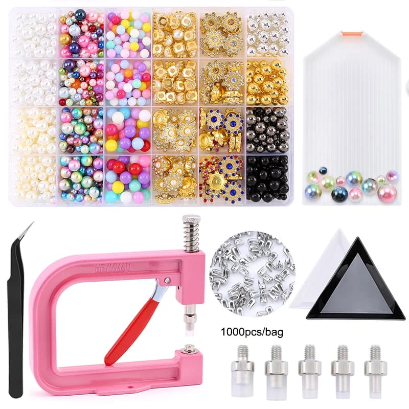 Artigianato fai da te macchina per l'impostazione delle perle bottoni per rivetti rosa artigianato perle strumenti merci per abiti da lavoro creativi/accessori per bambole