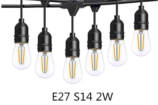 6PCS E27 2W S14 LED Retro Edison Bulbs 220V 3V 2700K Infrangible White Hot Filament Candle Lamp For External String Lights