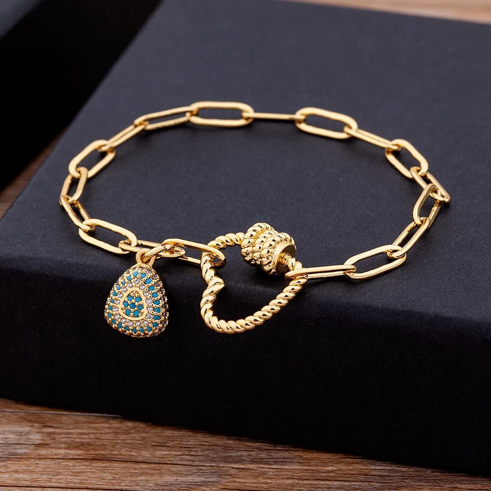 Nidin Bracciale a forma di cuore classico di lusso leggero per le donne Bracciale con ciondolo a forma di principessa brillante con zirconi cubici CZ Regalo di gioielli in rame