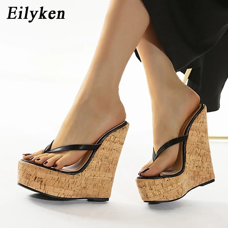 Eilyken Catwalk Style Super Heel Wedge Platform Embroidered Slippers Women's Fashionable Beach Shoes Outdoor Women's Summer Sandals